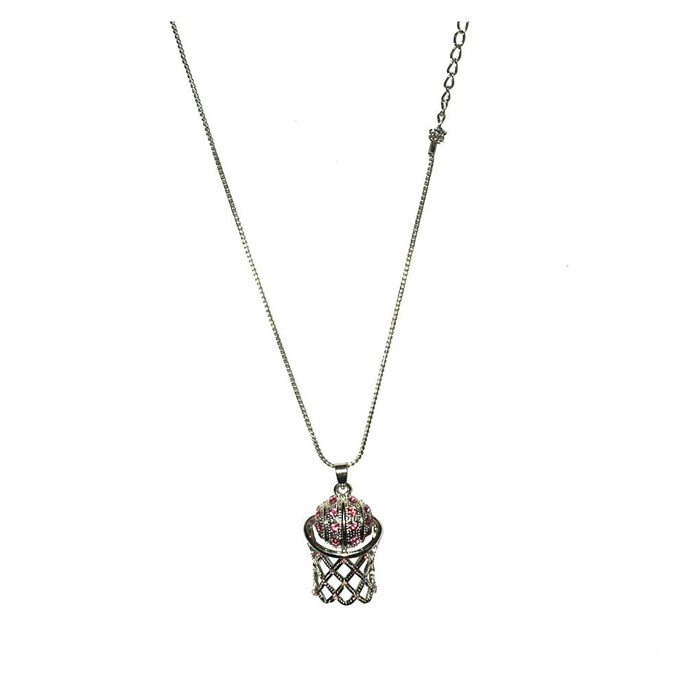 Silver Basketball Necklace with Pink Gems